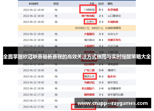 全面掌握欧冠联赛最新赛程的高效关注方式指南与实时提醒策略大全